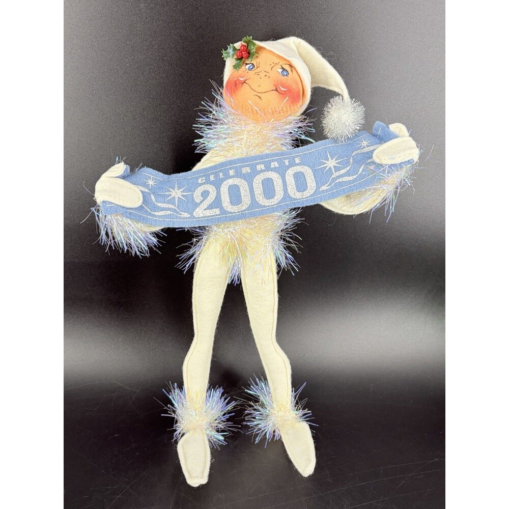 ANNALEE New Year 2000 Millennium Frosty Elf Winter White Tinsel Vintage
